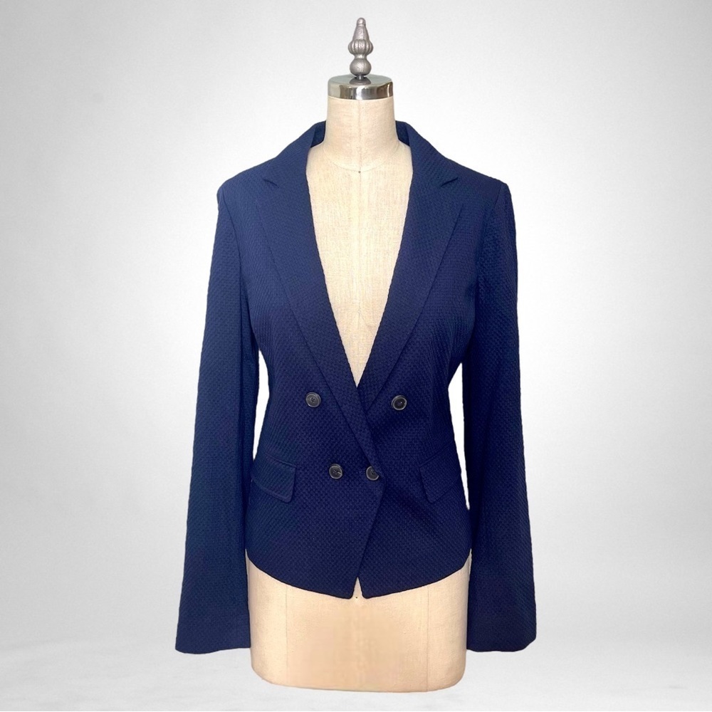 VINCE Navy Blue Cotton Stretch Textured Blazer Jacket 8 NWT - Picture 3 of 12